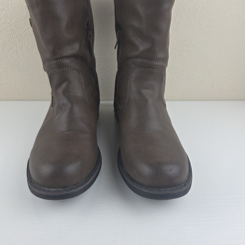 Muk Luks Crumpet Brown Faux Leather‎ Lined Side Zip/Snap Heel Boots Womens Sz 10 - Picture 5 of 14